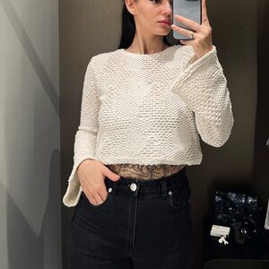 Cream crochet Knit Sweater top with bell sleeves